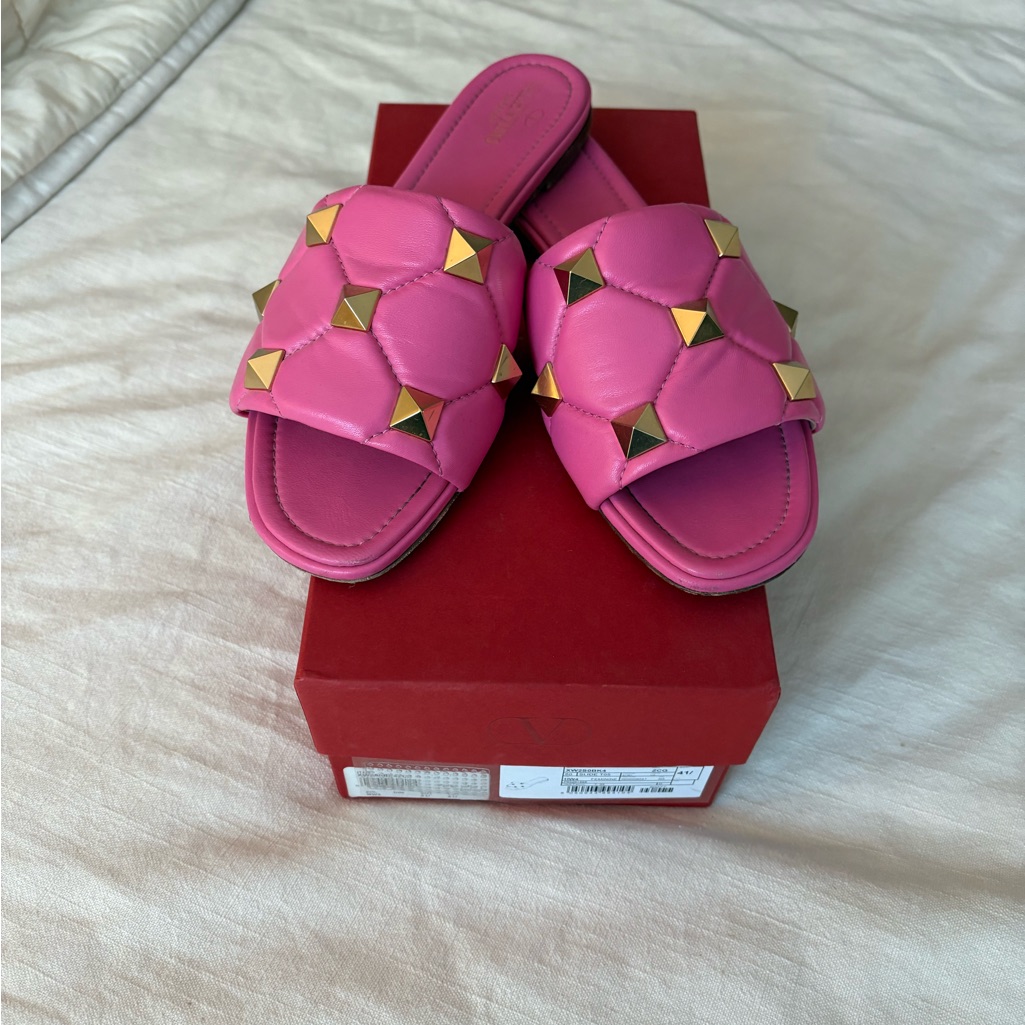 Valentino Pink And Gold Studded Sandals